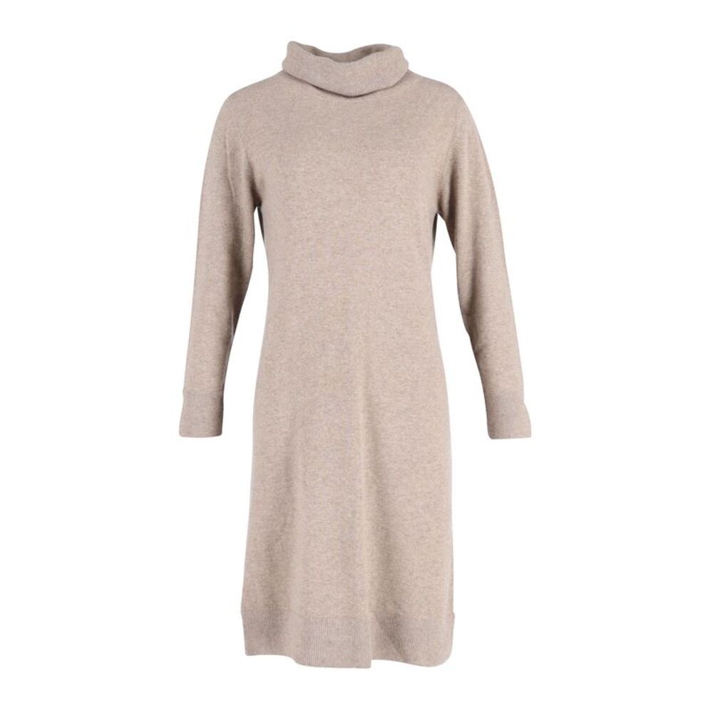 N. Peal Roll Neck Long-sleeved Knit Midi Dress in Beige Cashmere